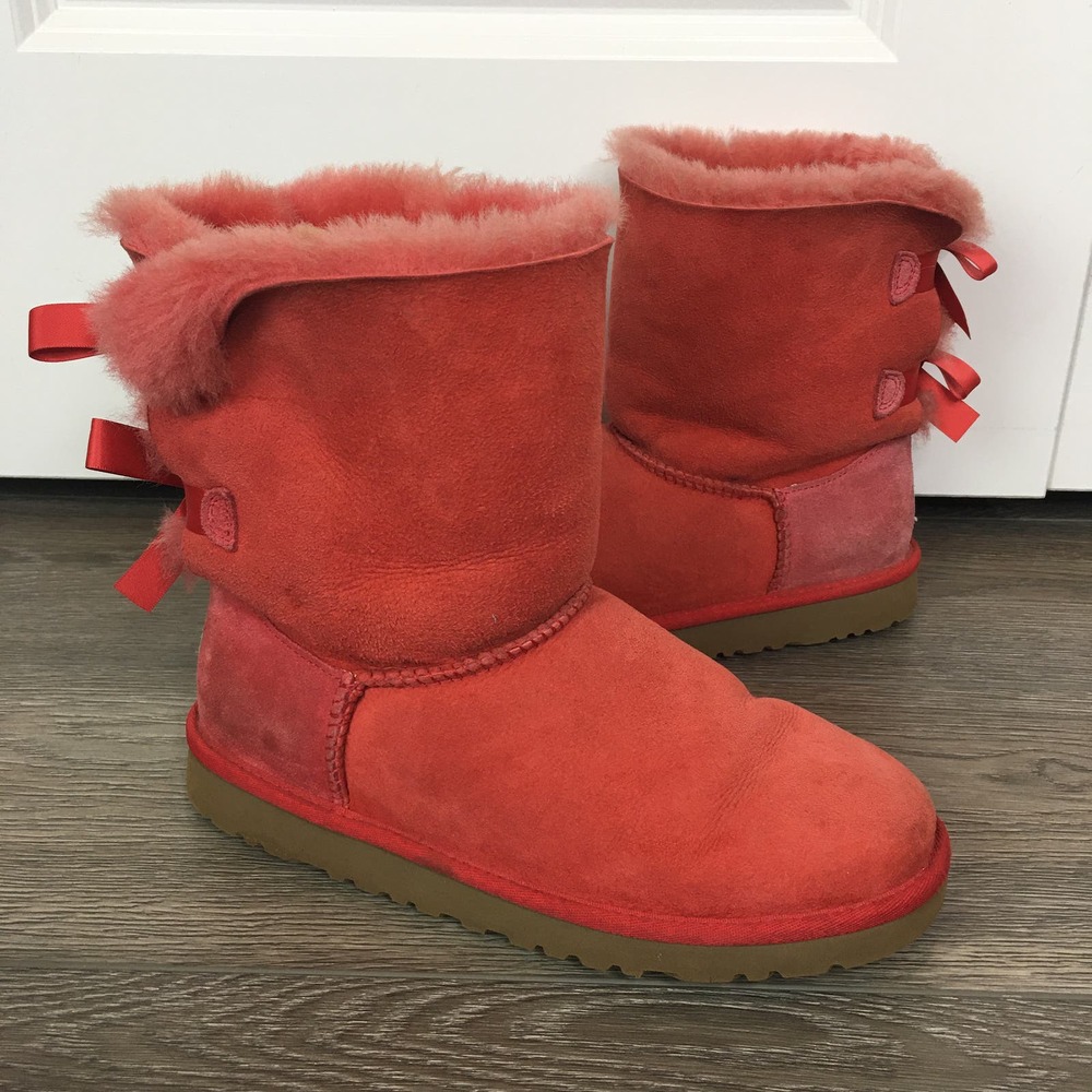 Ugg Australia Bailey Bow Sheepskin Leather Winter Snow Boots Redwood Size 5